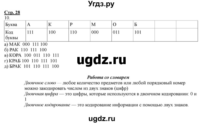 ГДЗ (Решебник) по информатике 2 класс (рабочая тетрадь) Матвеева Н.В. / часть 2. страница номер / 28