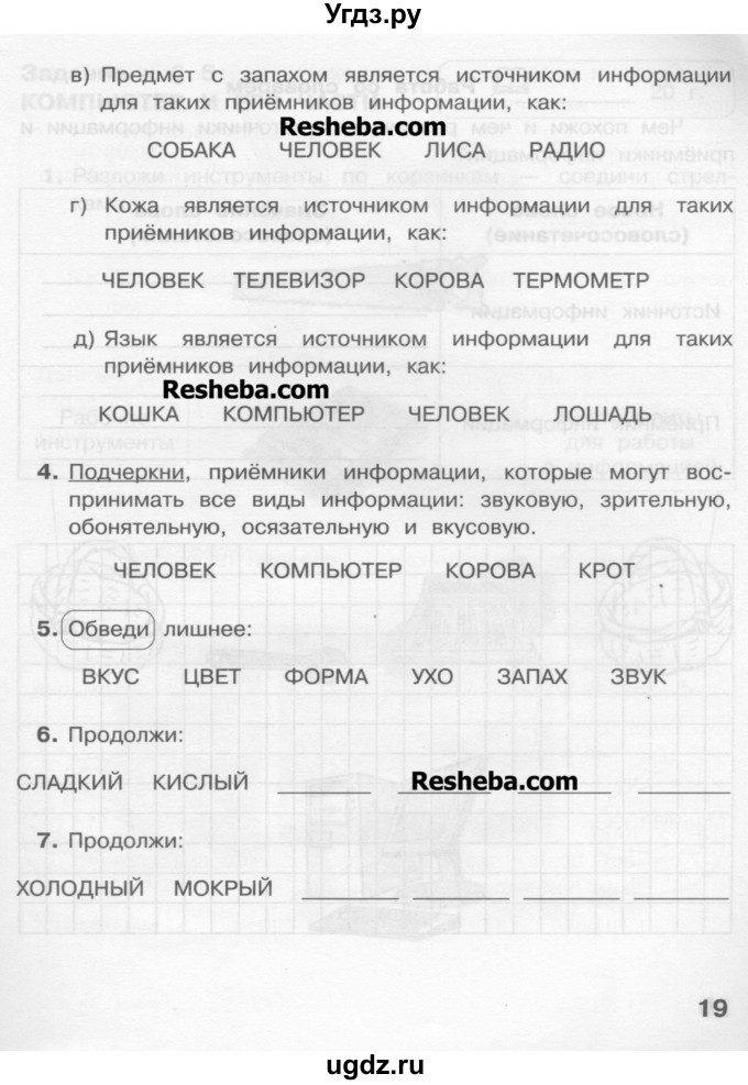 ГДЗ (Учебник) по информатике 2 класс (рабочая тетрадь) Матвеева Н.В. / часть 1. страница номер / 19