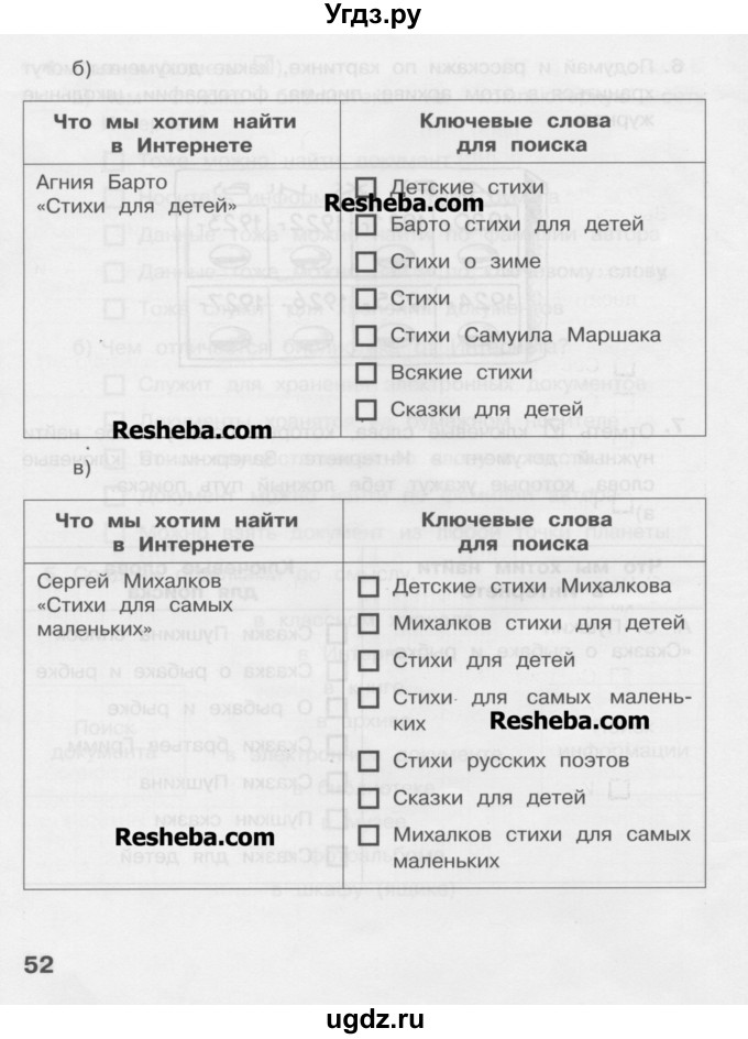 ГДЗ (Учебник) по информатике 2 класс (рабочая тетрадь) Матвеева Н.В. / часть 2. страница номер / 52