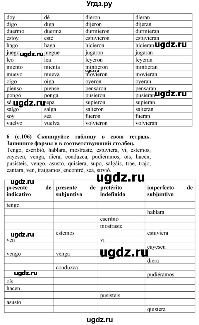 ГДЗ (Решебник) по испанскому языку 9 класс Цыбулева Т.Э. / часть 1. страница / 106(продолжение 2)