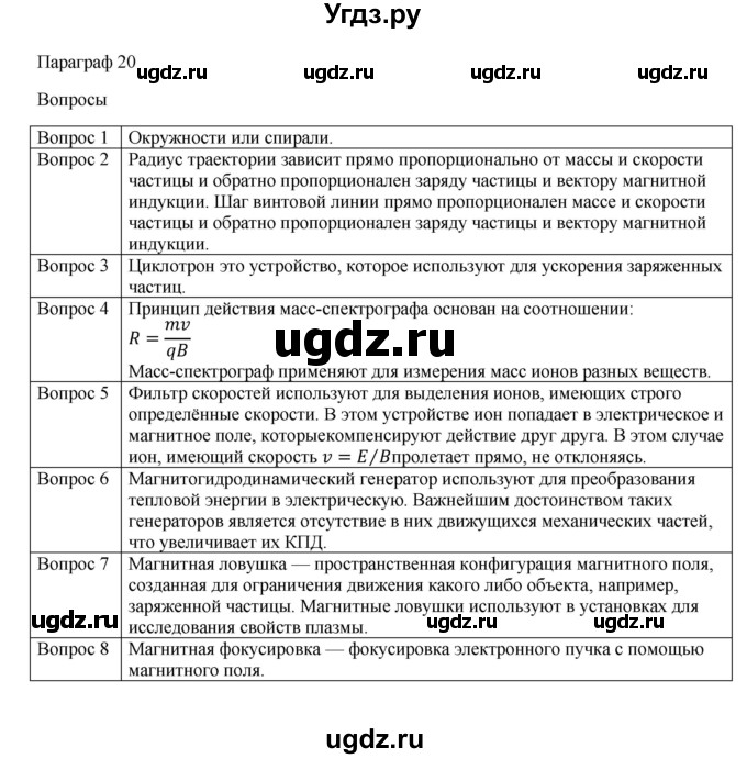 ГДЗ (Решебник) по физике 11 класс Грачев А.В. / § / 20