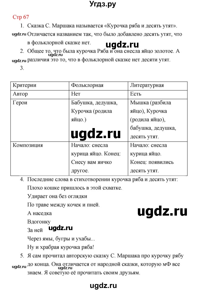 ГДЗ (Решебник к учебнику 2023) по литературе 1 класс Климанова Л.Ф. / часть 1 (страница) / 67