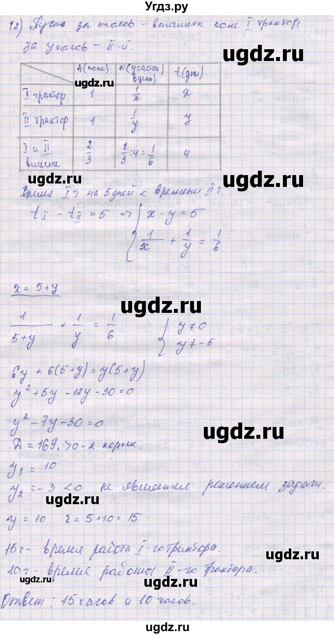 ГДЗ (Решебник) по алгебре 10 класс (дидактические материалы) Шабунин М.И. / повторение курса алгебры 7-9 классов / квадратные уравнения / вариант 2 / 12