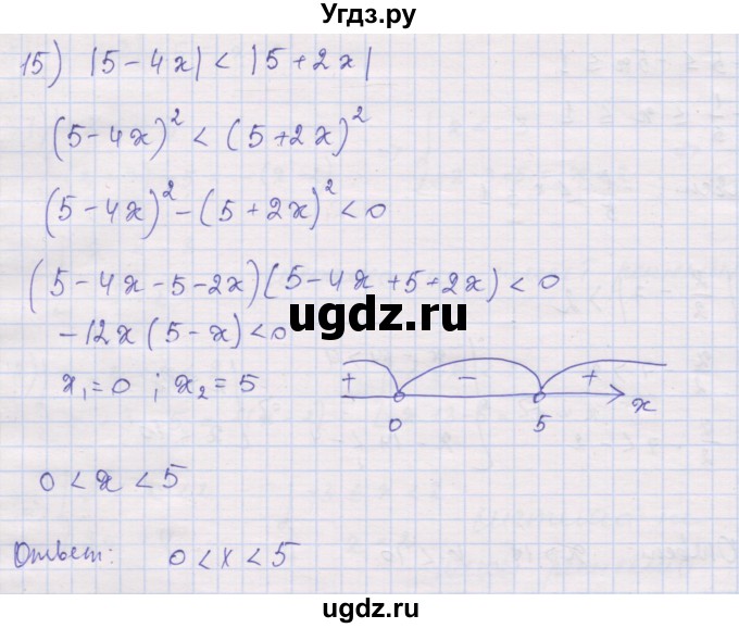 ГДЗ (Решебник) по алгебре 10 класс (дидактические материалы) Шабунин М.И. / повторение курса алгебры 7-9 классов / уравнения и неравенства / вариант 1 / 15