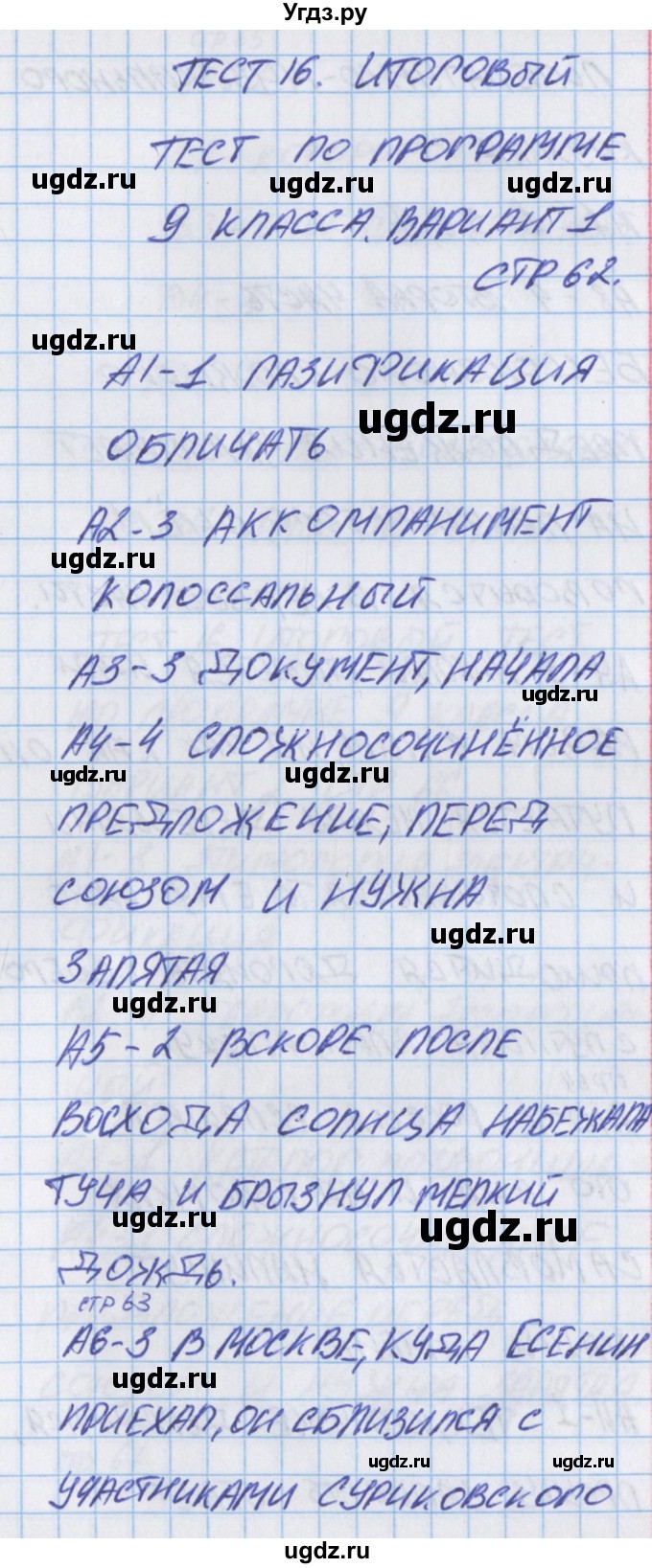 ГДЗ (Решебник) по русскому языку 9 класс (контрольно-измерительные материалы) Егорова Н.В. / тест 16. вариант-№ / 1