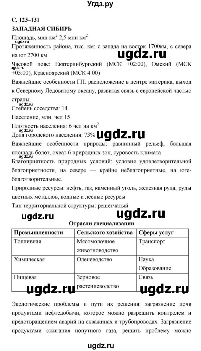 ГДЗ (Решебник) по географии 9 класс (рабочая тетрадь) Баринова И.И. / страница номер / 123–131
