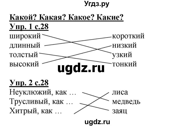 ГДЗ (Решебник) по русскому языку 1 класс (рабочая тетрадь) Адрианова Т.М. / тетрадь №2. страница / 28