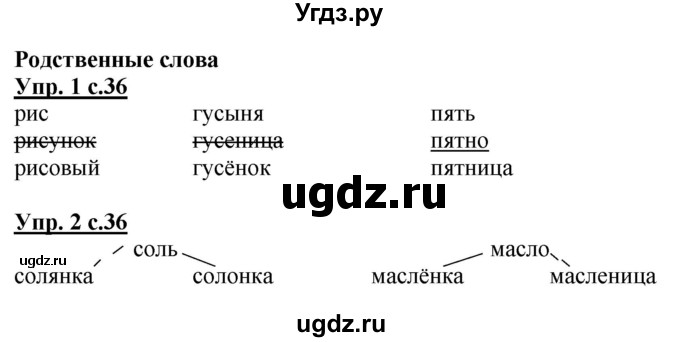 ГДЗ (Решебник) по русскому языку 1 класс (рабочая тетрадь) Адрианова Т.М. / тетрадь №2. страница / 36