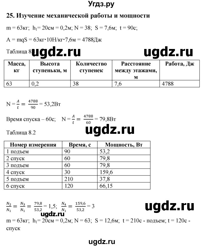 ГДЗ (Решебник) по физике 7 класс (тетрадь-практикум) Белага В.В. / лабораторная работа номер / 25