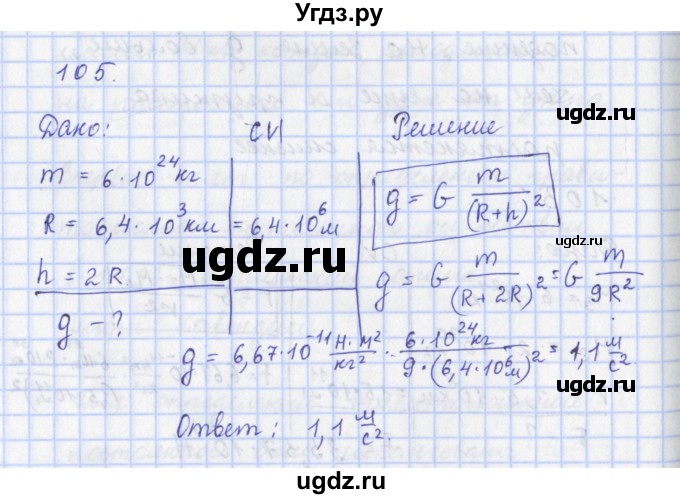 ГДЗ (Решебник) по физике 9 класс (рабочая тетрадь) Пурышева Н.С. / задание-№ / 105