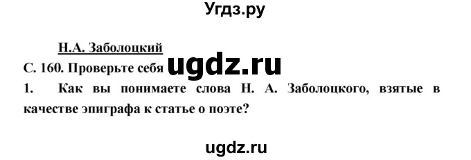 ГДЗ (Решебник) по литературе 9 класс Коровина В.Я. / часть 2. страница номер / 160