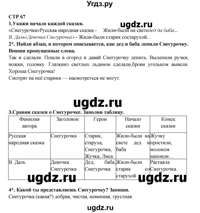 ГДЗ (Решебник) по литературе 2 класс (рабочая тетрадь) Ефросинина Л.А. / тетрадь №1. страница номер / 67