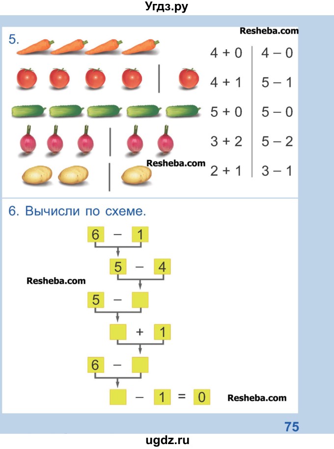 ГДЗ (Учебник) по математике 1 класс Чеботаревская Т.М. / часть 1. страница / 75