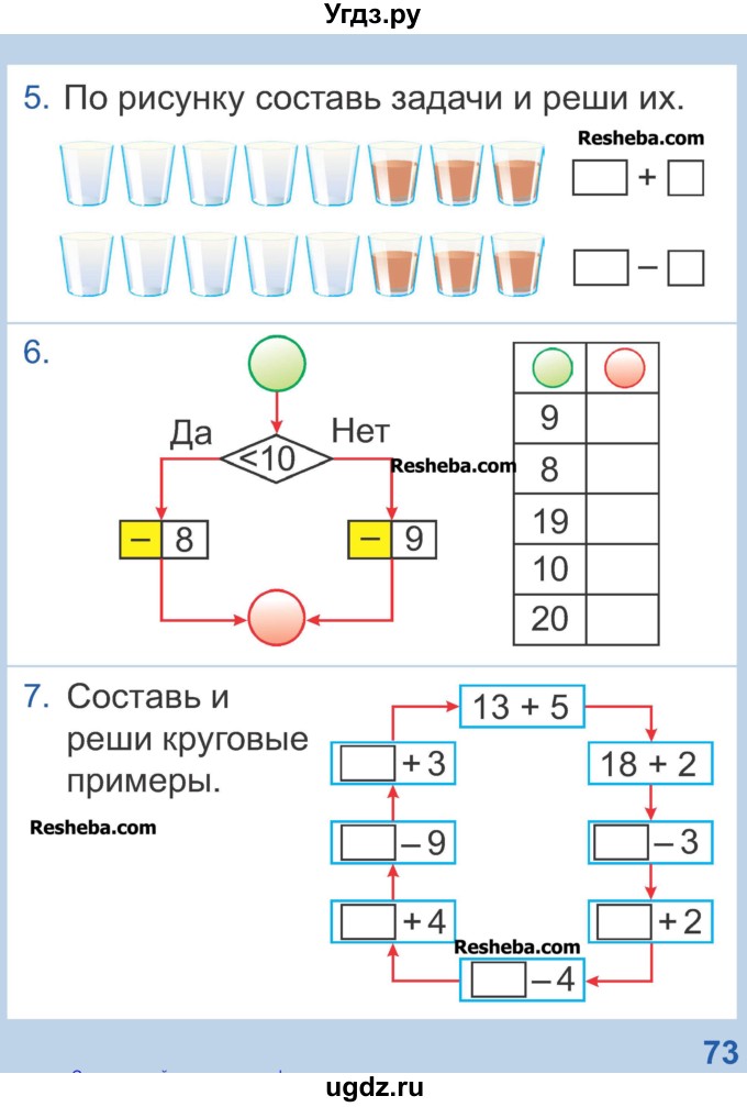 ГДЗ (Учебник) по математике 1 класс Чеботаревская Т.М. / часть 2. страница / 73