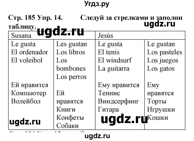 ГДЗ (Решебник) по испанскому языку 6 класс Гриневич Е.К. / страница номер / 185