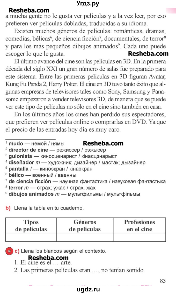 ГДЗ (Учебник) по испанскому языку 6 класс Цыбулёва Т.Э. / часть 1. страница номер / 83