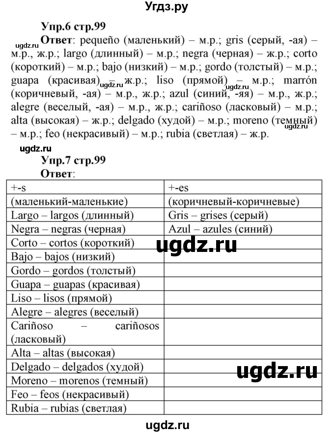 ГДЗ (Решебник) по испанскому языку 3 класс Гриневич Е.К. / часть 1. страница номер / 99