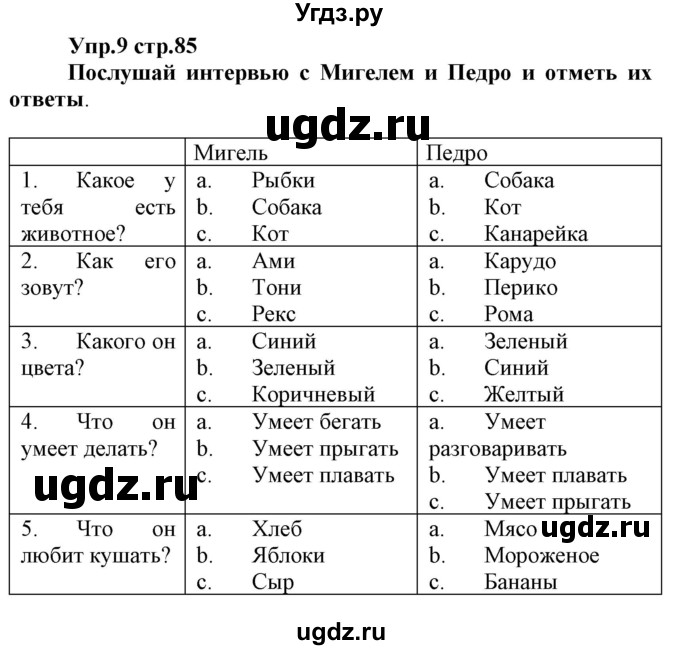 ГДЗ (Решебник) по испанскому языку 3 класс Гриневич Е.К. / часть 2. страница номер / 85