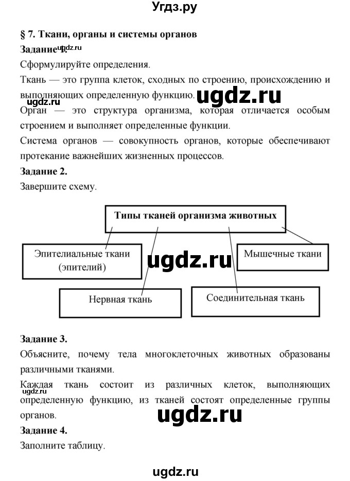 ГДЗ (Решебник) по биологии 7 класс (рабочая тетрадь) Суматохин С.В. / § / § 7