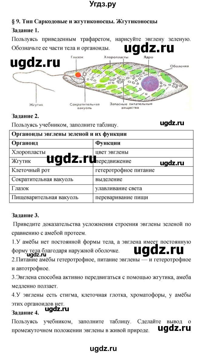 ГДЗ (Решебник) по биологии 7 класс (рабочая тетрадь) Суматохин С.В. / § / § 9