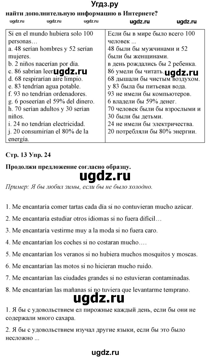 ГДЗ (Решебник) по испанскому языку 10 класс Гриневич Е.К. / страница / 13(продолжение 2)