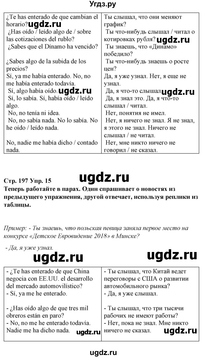 ГДЗ (Решебник) по испанскому языку 10 класс Гриневич Е.К. / страница / 197(продолжение 2)