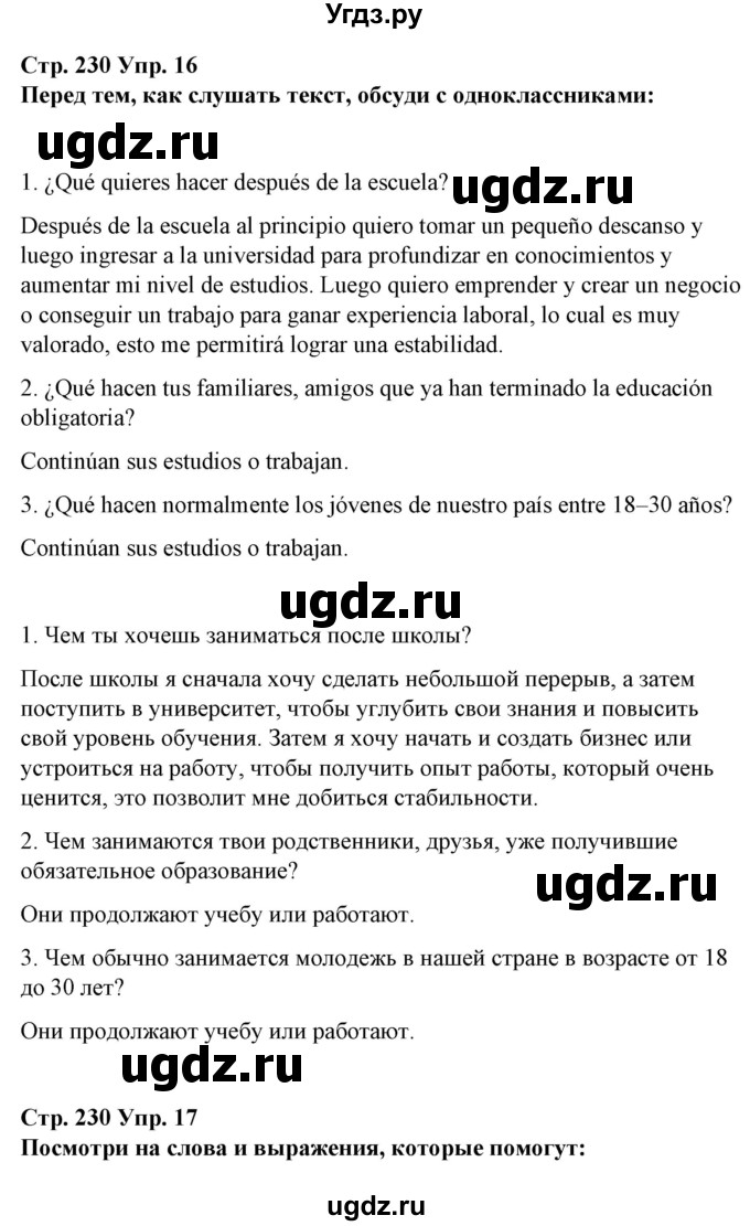 ГДЗ (Решебник) по испанскому языку 10 класс Гриневич Е.К. / страница / 230