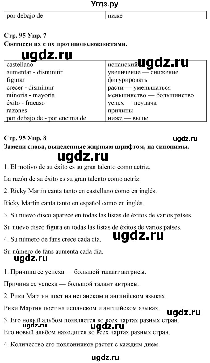 ГДЗ (Решебник) по испанскому языку 10 класс Гриневич Е.К. / страница / 95(продолжение 2)