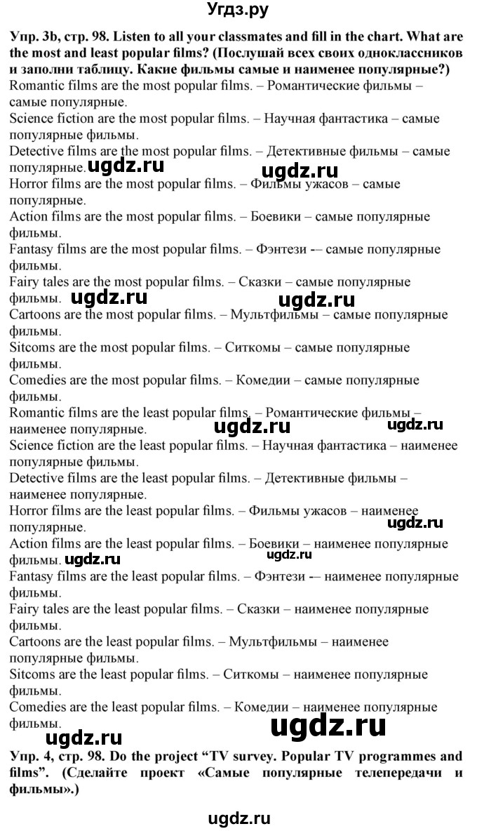 ГДЗ (Решебник №1) по английскому языку 5 класс Л.М. Лапицкая / часть 1. страница / 98(продолжение 2)