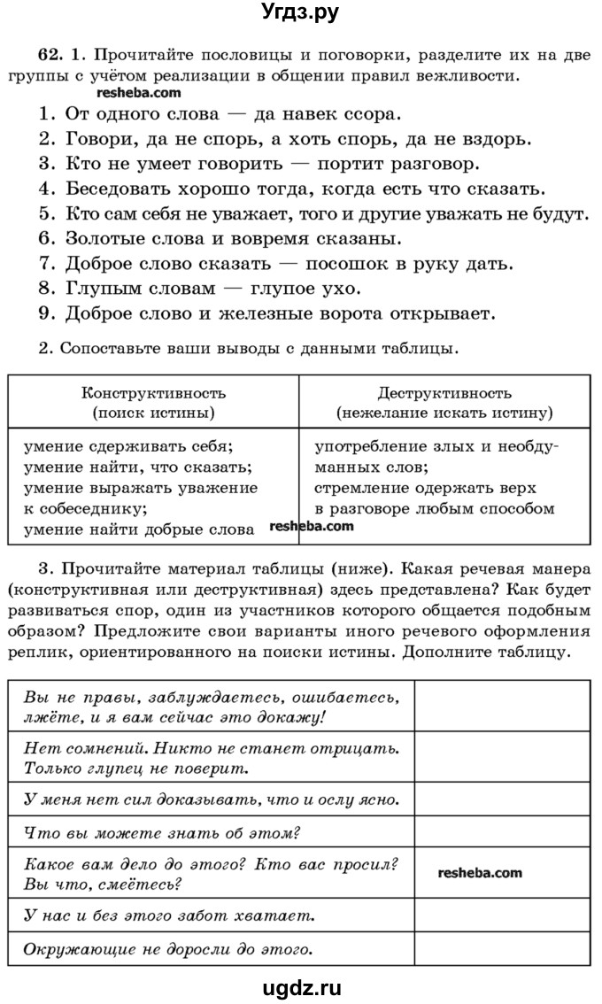 ГДЗ (Учебник) по русскому языку 10 класс Л. A. Мурина / упражнение номер / 62
