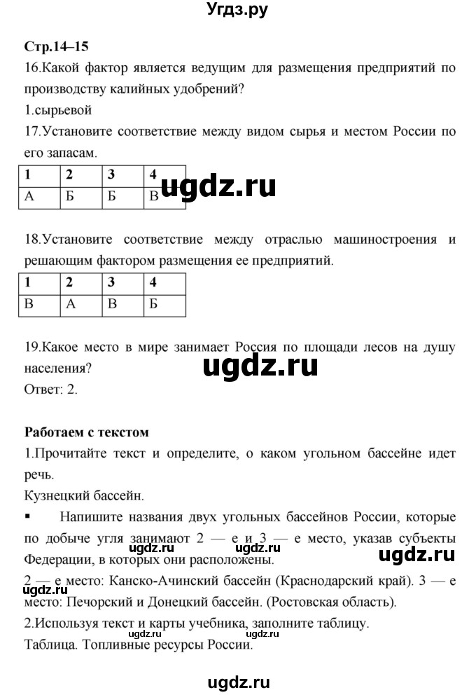 ГДЗ (Решебник) по географии 9 класс (тетрадь-тренажер) Ходова Е.С. / страница номер / 14–15