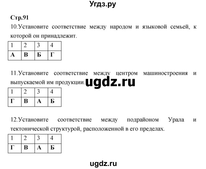 ГДЗ (Решебник) по географии 9 класс (тетрадь-тренажер) Ходова Е.С. / страница номер / 91