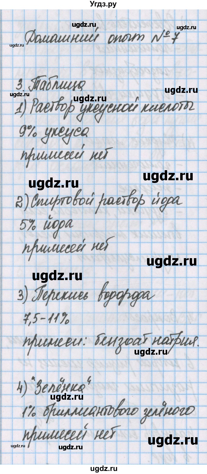 ГДЗ (Решебник) по химии 7 класс (тетрадь для лабораторных опытов и практических работ) Габриелян О.С. / домашний опыт / 7