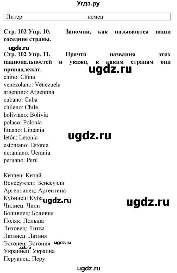 ГДЗ (Решебник) по испанскому языку 5 класс Гриневич Е.К. / часть 1. страница / 102(продолжение 2)