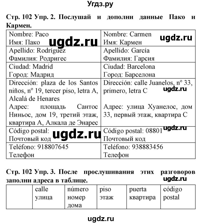 ГДЗ (Решебник) по испанскому языку 5 класс Гриневич Е.К. / часть 2. страница / 102