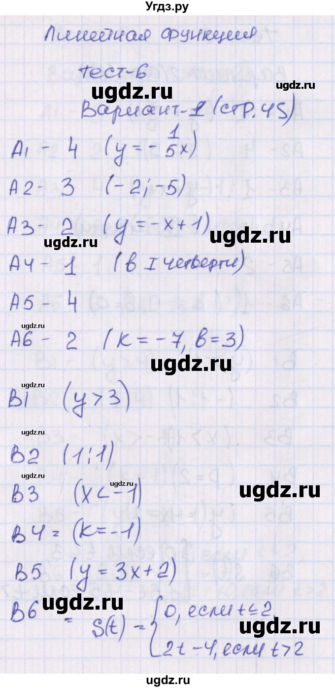 ГДЗ (Решебник) по алгебре 8 класс (тематические тесты) Чулков П.В. / тест 6. вариант номер / 1