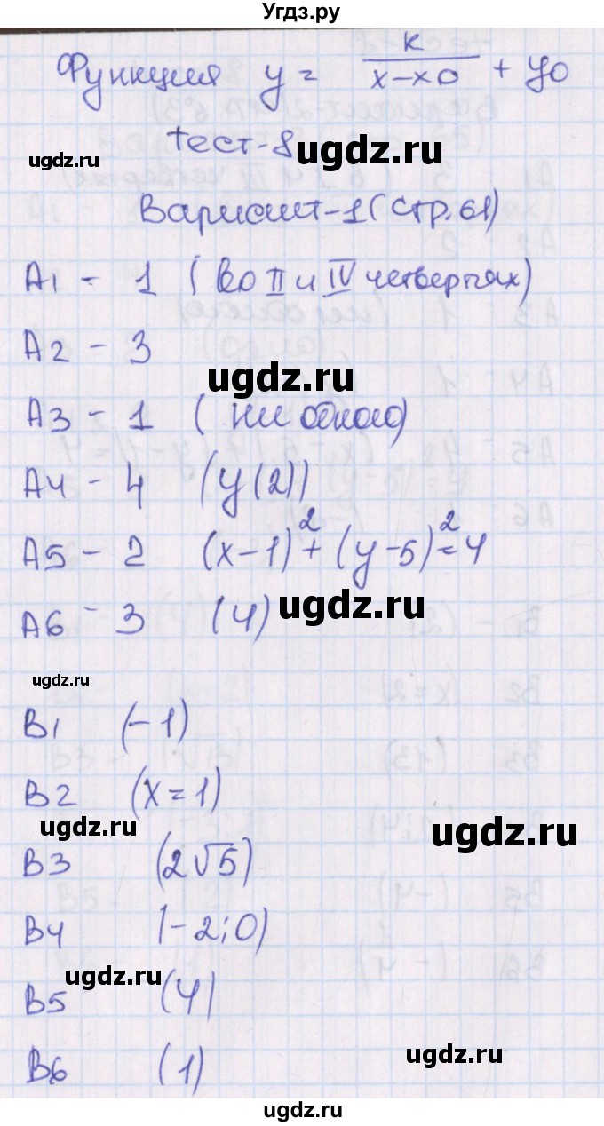 ГДЗ (Решебник) по алгебре 8 класс (тематические тесты) Чулков П.В. / тест 8. вариант номер / 1