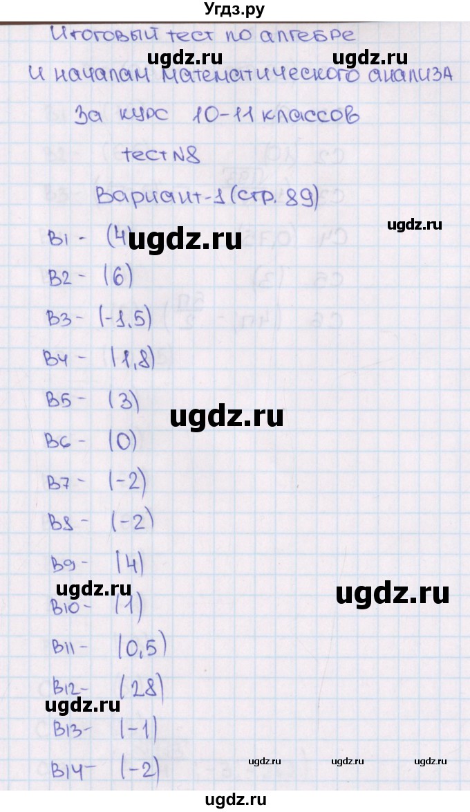 ГДЗ (Решебник) по алгебре 11 класс (тематические тесты ЕГЭ) Ю.В. Шепелева / тест 8. вариант / 1