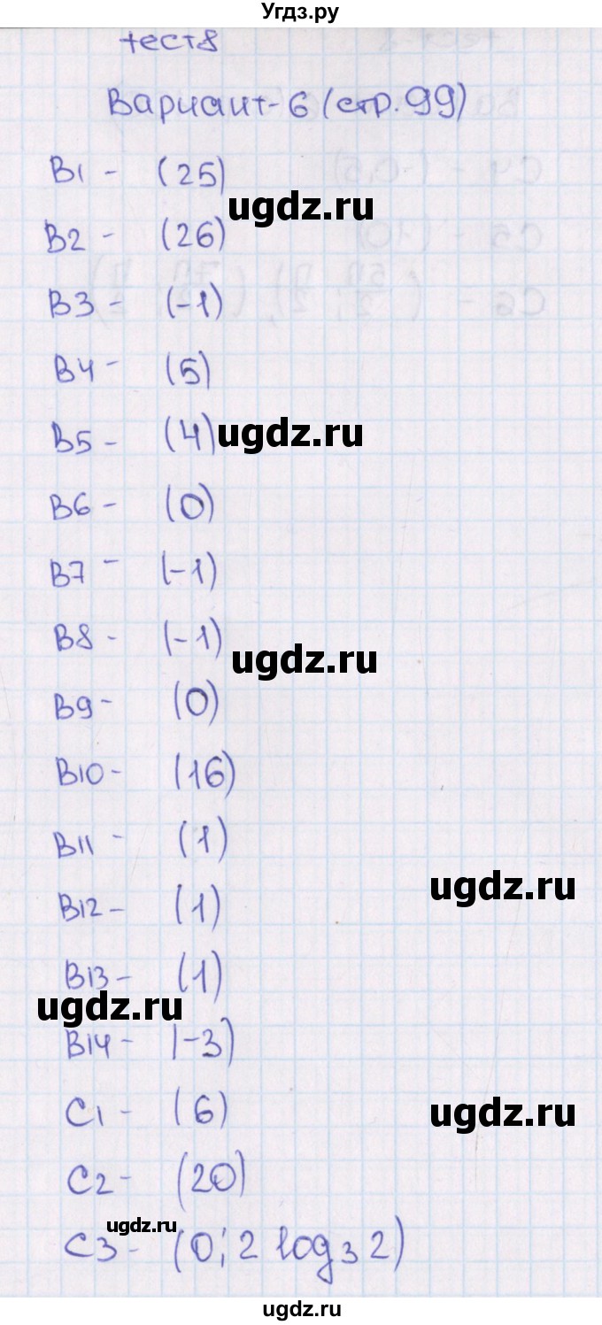 ГДЗ (Решебник) по алгебре 11 класс (тематические тесты ЕГЭ) Ю.В. Шепелева / тест 8. вариант / 6