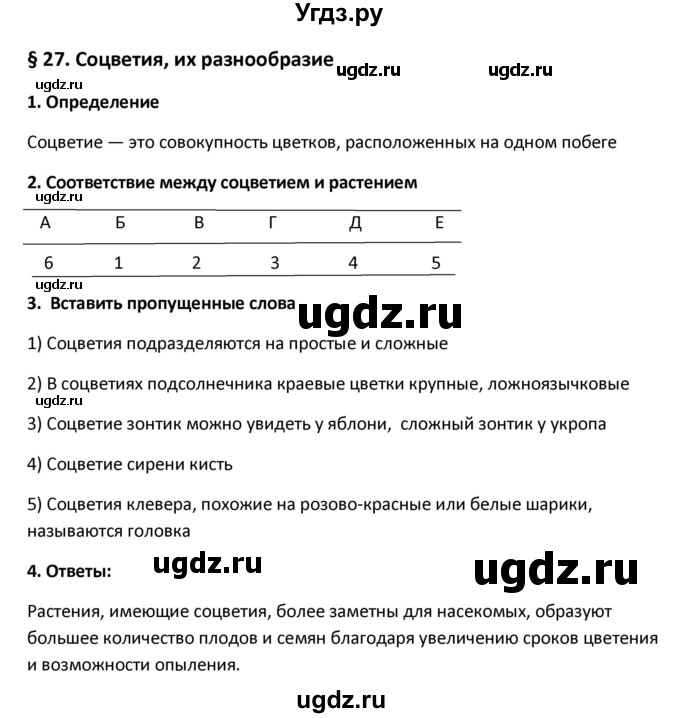 ГДЗ (Решебник) по биологии 6 класс (рабочая тетрадь) Исаева Т.А. / § / 27