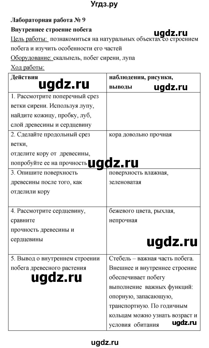 ГДЗ (Решебник) по биологии 6 класс (тетрадь для лабораторных работ) Амахина Ю.В. / лабораторная работа / 9