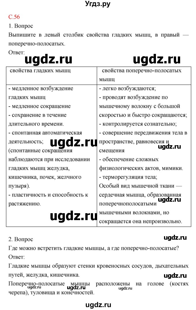 ГДЗ (Решебник) по биологии 8 класс Драгомилов А.Г. / страница / 56