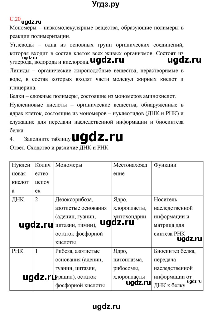 ГДЗ (Решебник) по биологии 9 класс (рабочая тетрадь) Пономарева И.Н. / страница номер / 20