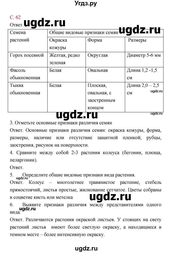 ГДЗ (Решебник) по биологии 9 класс (рабочая тетрадь) Пономарева И.Н. / страница номер / 62