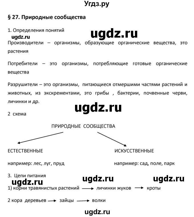 ГДЗ (Решебник) по биологии 5 класс (рабочая тетрадь) Новикова С.Н. / § / 27