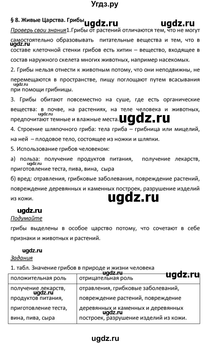 ГДЗ (Решебник) по биологии 5 класс Плешаков А.А. / § номер / 8