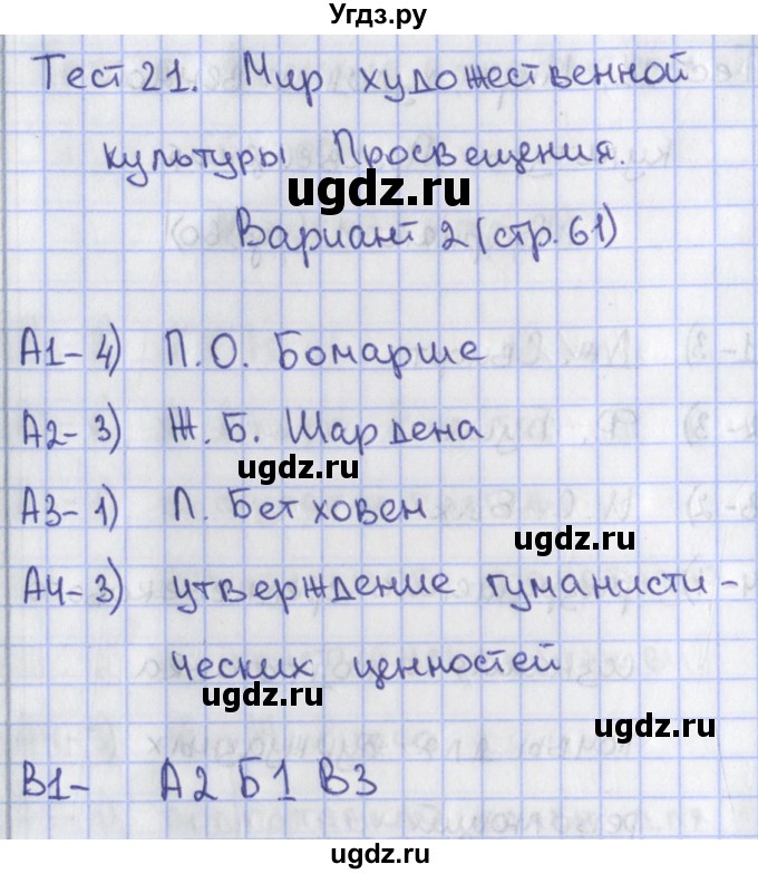 ГДЗ (Решебник) по истории 7 класс (контрольно-измерительные материалы Нового времени) Волкова К.В. / тест 21. вариант номер / 2