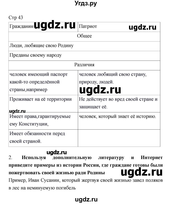 ГДЗ (Решебник) по обществознанию 6 класс (рабочая тетрадь) Федорова С.А. / страница / 43