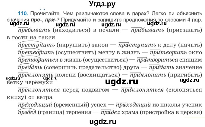 ГДЗ (Учебник 2020) по русскому языку 6 класс Л. A. Мурина / упражнение / 110