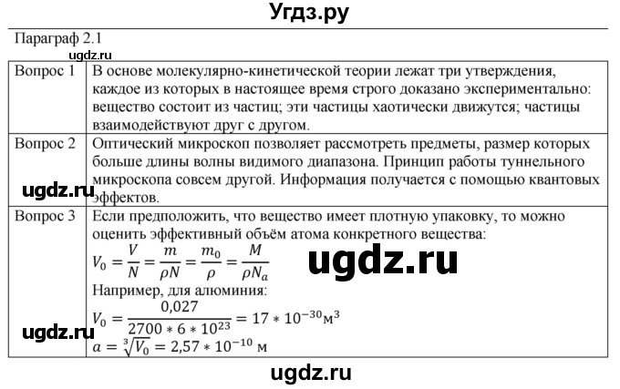 ГДЗ (Решебник) по физике 10 класс (молекулярная физика. термодинамика) Мякишев Г.Я. / глава 2 / вопросы. параграф / 1